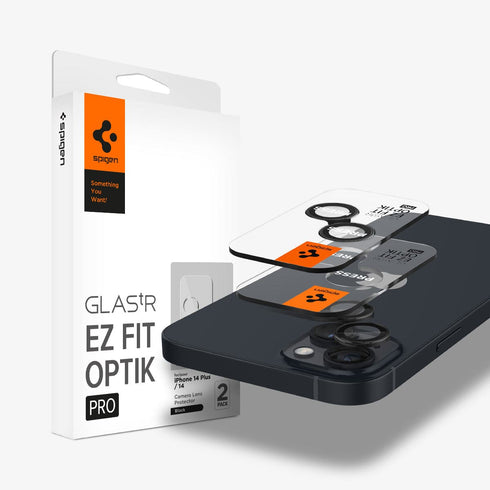AGL05205 - iPhone 14 Pro / 14 Pro Max Optik Pro Lens Protector in black showing the device